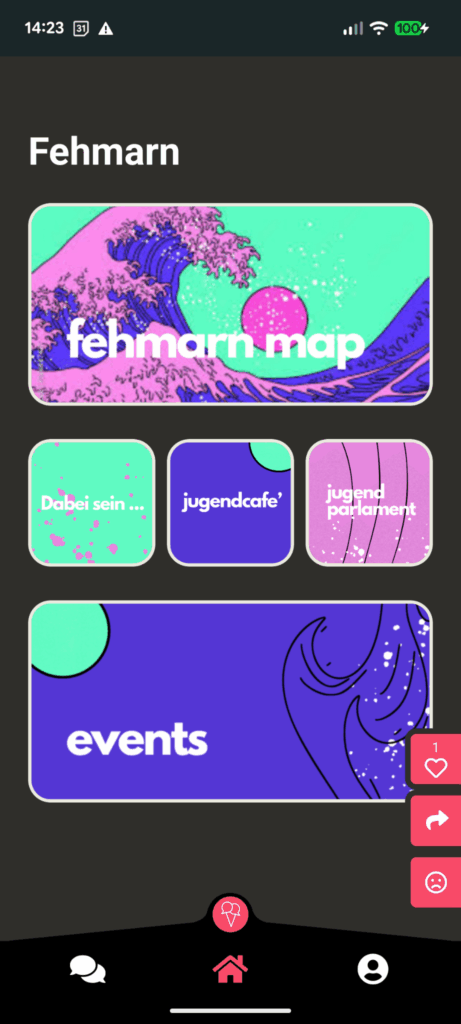 Ein Screenshot der des Standort Fehmarn in der Jugendapp
@jugendarbeit.digital
